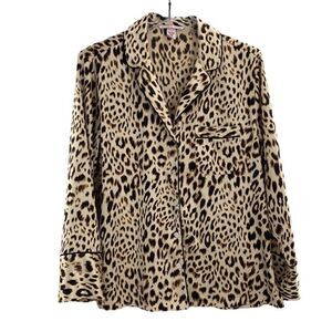 Victoria's Secret Womens Leopard Print Notched Satin Button-Up Pajama Top Small
